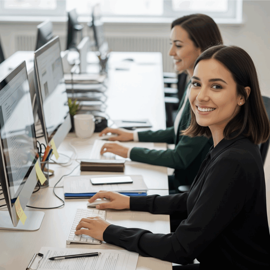 Women working at computer desks